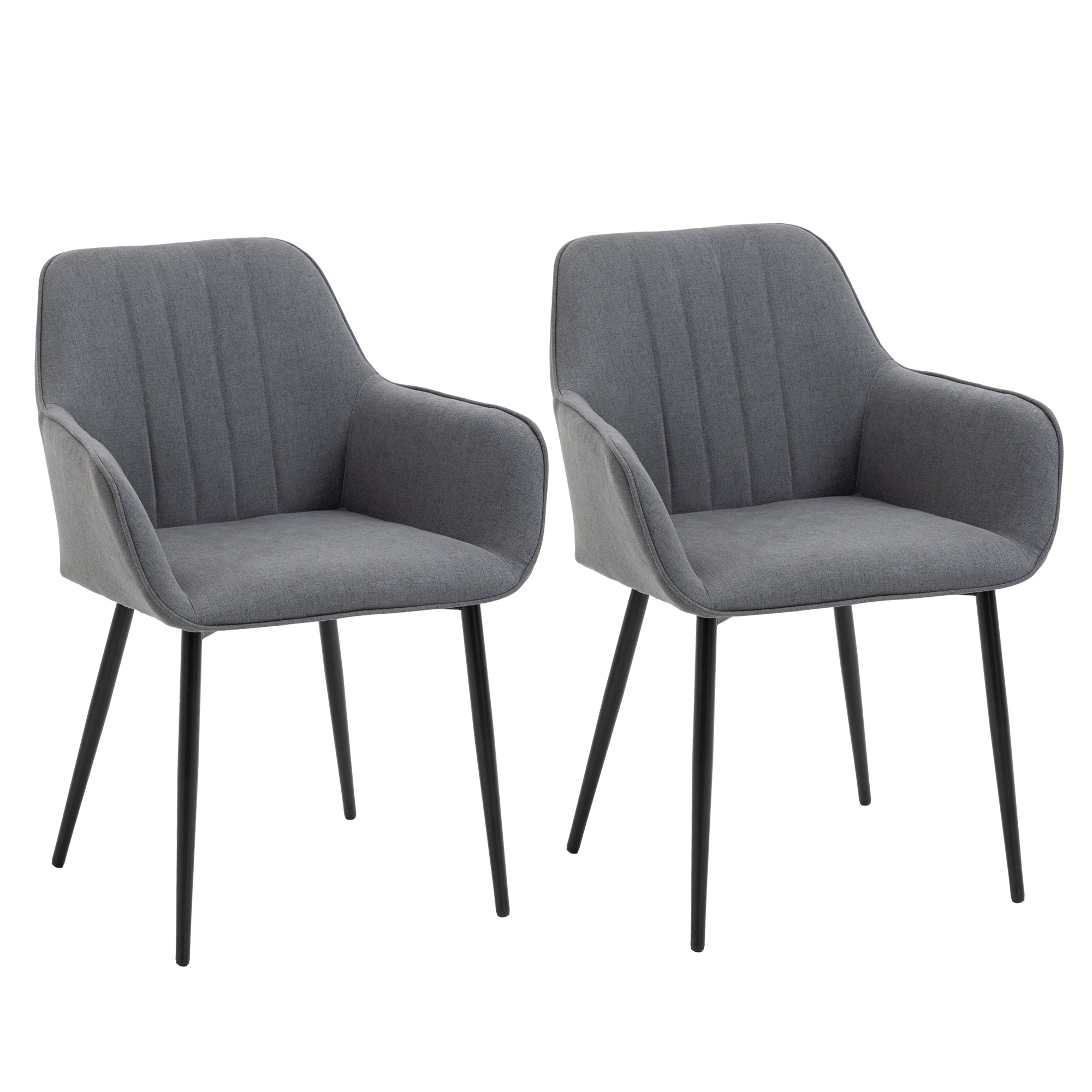 Set of 2 Dining Chairs Upholstered Chair with Breathable Linen Cover Living Room Chair Armchair Kitchen Chair with Backrest Armrest Linen Dark Grey 59.5 x 56.5 x 81 cm