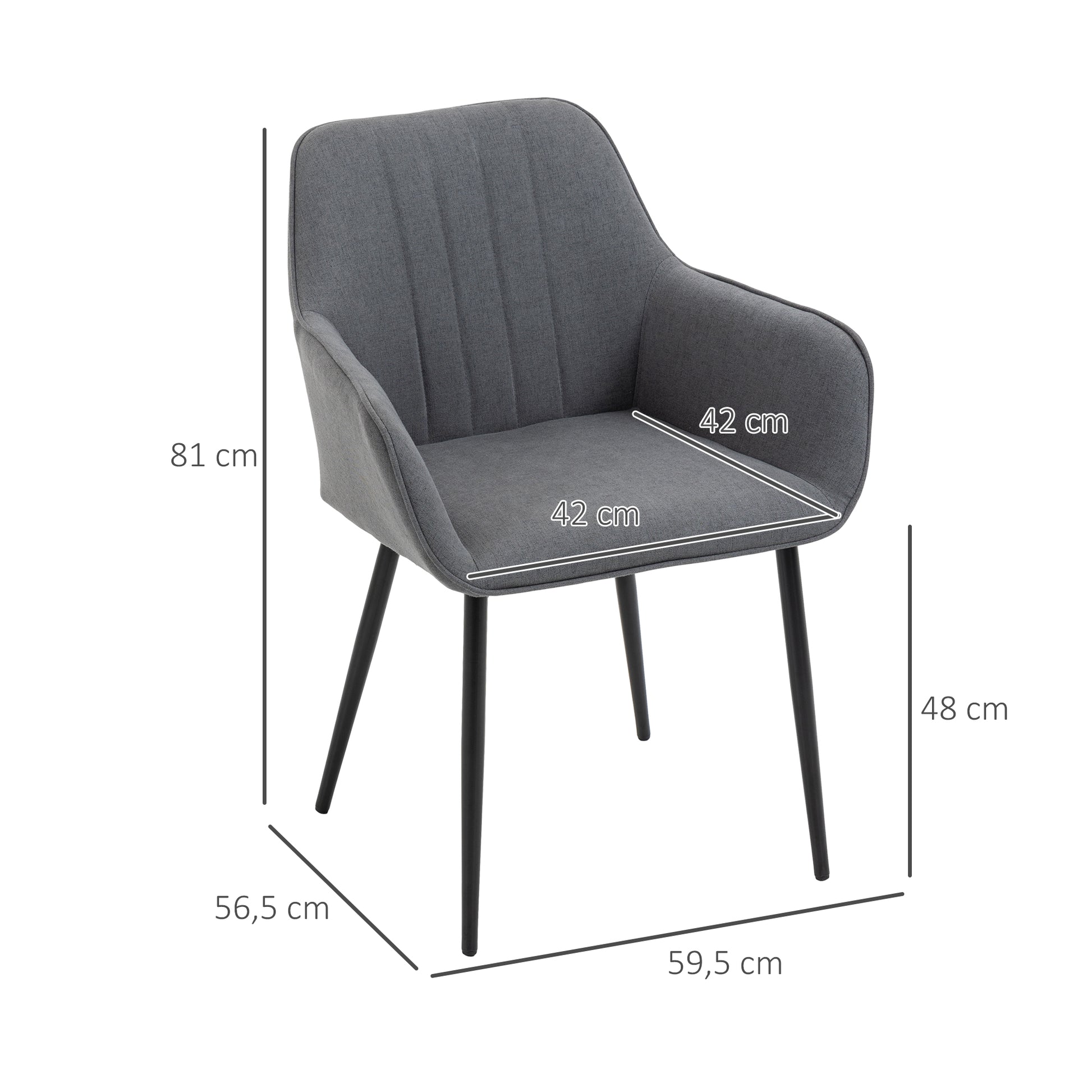 Set of 2 Dining Chairs Upholstered Chair with Breathable Linen Cover Living Room Chair Armchair Kitchen Chair with Backrest Armrest Linen Dark Grey 59.5 x 56.5 x 81 cm