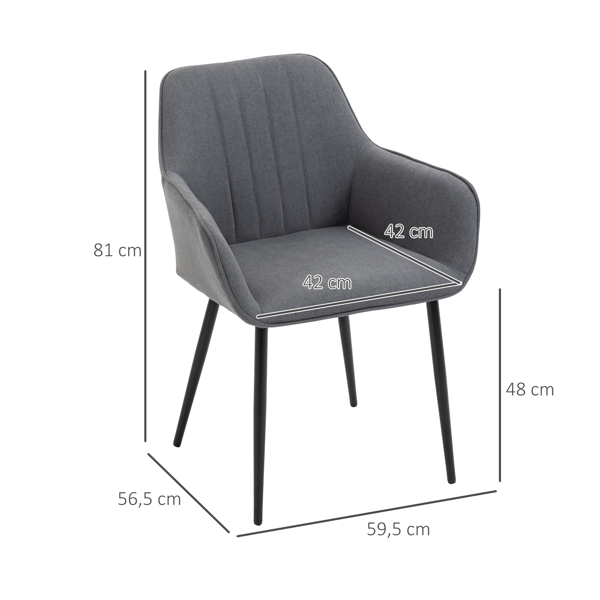 Set of 2 Dining Chairs Upholstered Chair with Breathable Linen Cover Living Room Chair Armchair Kitchen Chair with Backrest Armrest Linen Dark Grey 59.5 x 56.5 x 81 cm