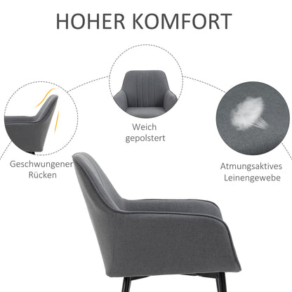 Set of 2 Dining Chairs Upholstered Chair with Breathable Linen Cover Living Room Chair Armchair Kitchen Chair with Backrest Armrest Linen Dark Grey 59.5 x 56.5 x 81 cm
