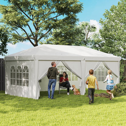 Foldable Canopy 6x3x2.7m Garden Gazebo Foldable with 4 Panels 4 Windows 2 Zippered Doors 1 UV-Resistant Waterproof Bag for Outdoor Patio Beach White