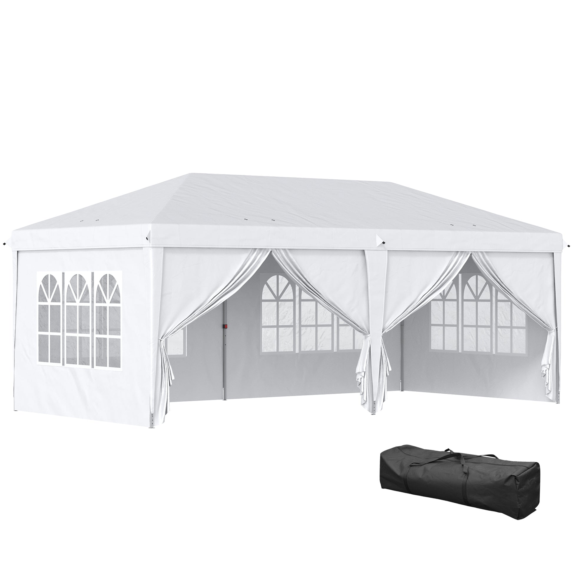 Foldable Canopy 6x3x2.7m Garden Gazebo Foldable with 4 Panels 4 Windows 2 Zippered Doors 1 UV-Resistant Waterproof Bag for Outdoor Patio Beach White