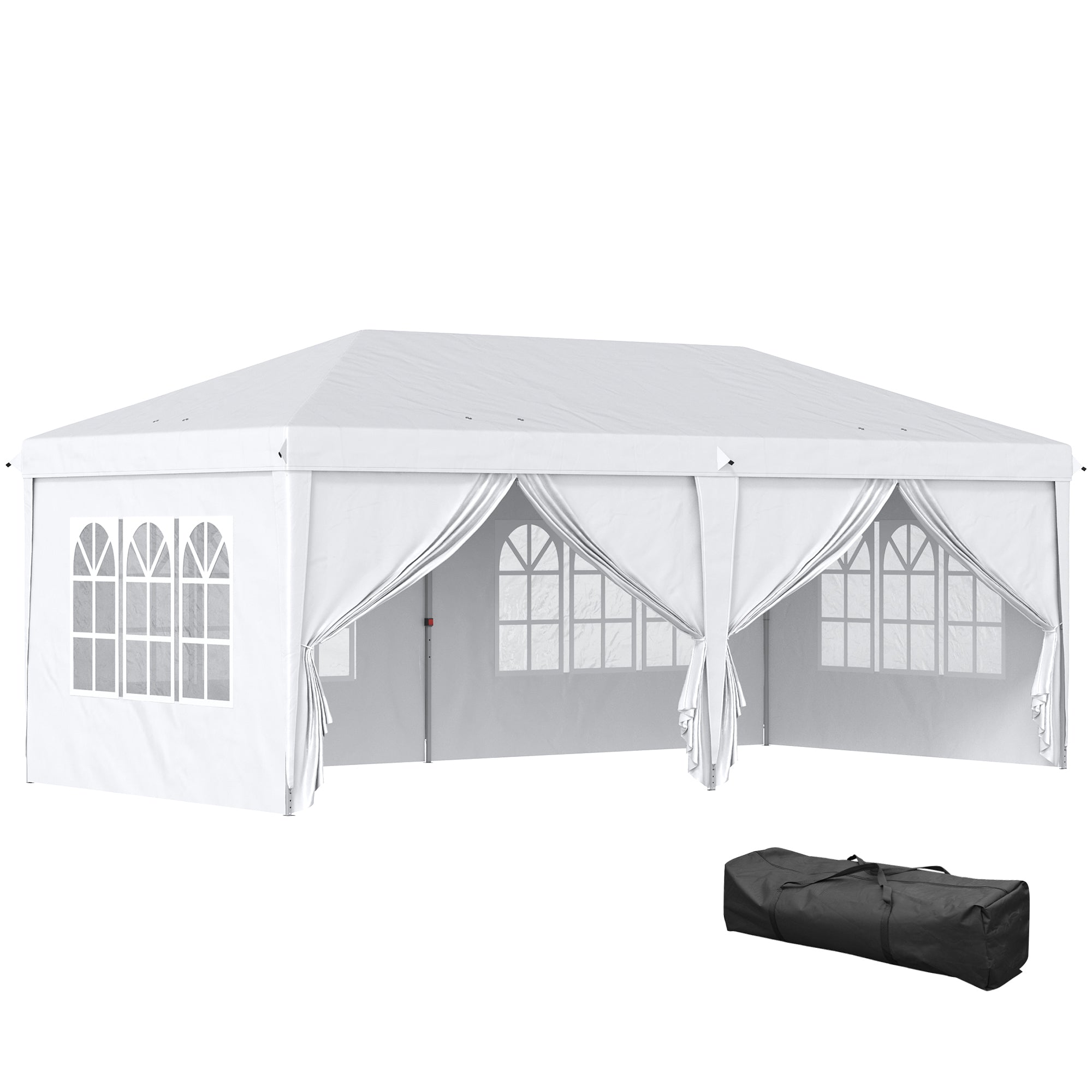 Foldable Canopy 6x3x2.7m Garden Gazebo Foldable with 4 Panels 4 Windows 2 Zippered Doors 1 UV-Resistant Waterproof Bag for Outdoor Patio Beach White