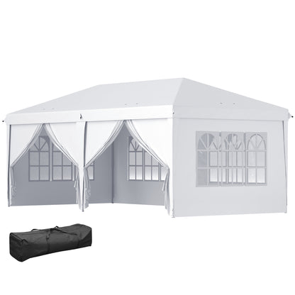 Foldable Canopy 6x3x2.7m Garden Gazebo Foldable with 4 Panels 4 Windows 2 Zippered Doors 1 UV-Resistant Waterproof Bag for Outdoor Patio Beach White