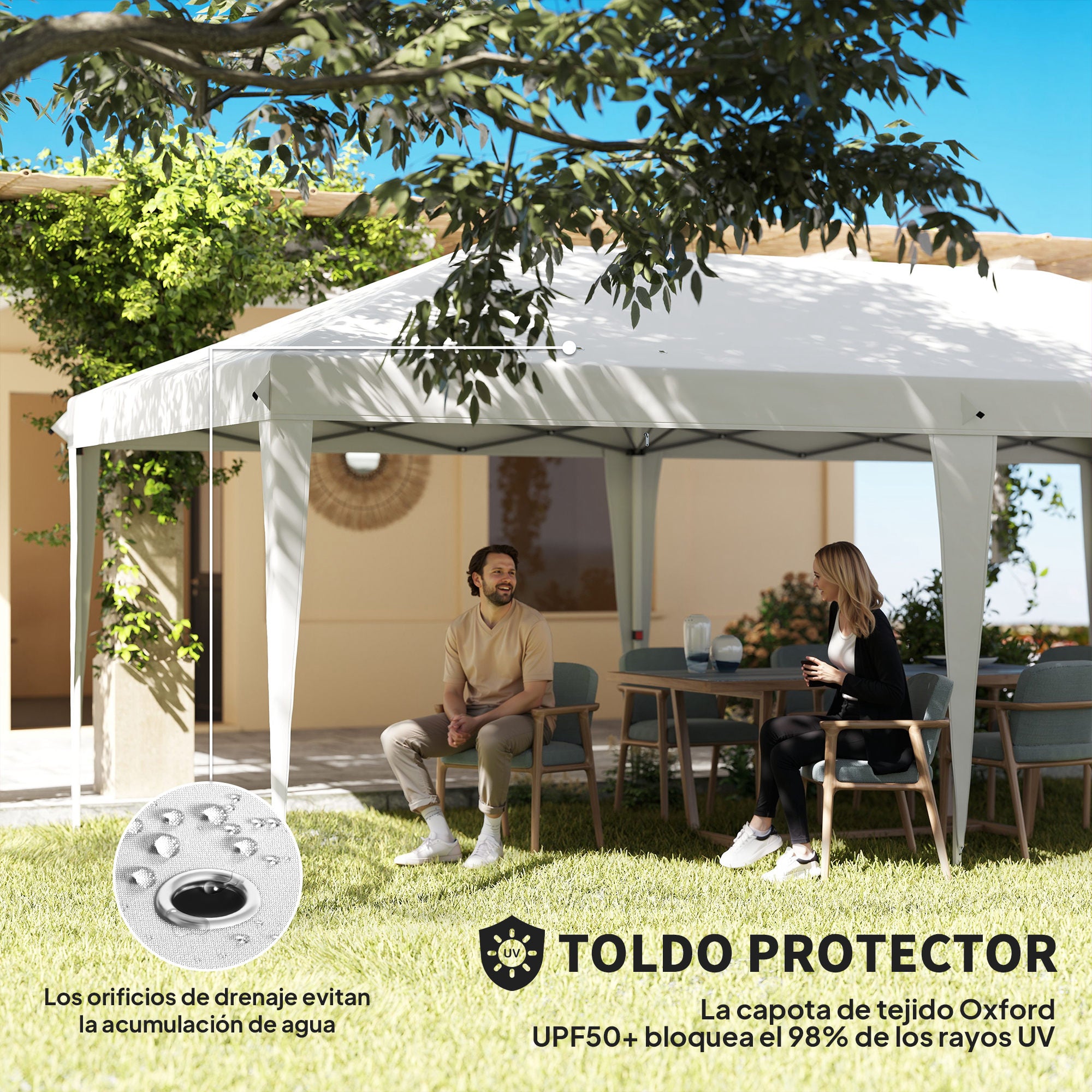 Foldable Canopy 6x3x2.7m Garden Gazebo Foldable with 4 Panels 4 Windows 2 Zippered Doors 1 UV-Resistant Waterproof Bag for Outdoor Patio Beach White