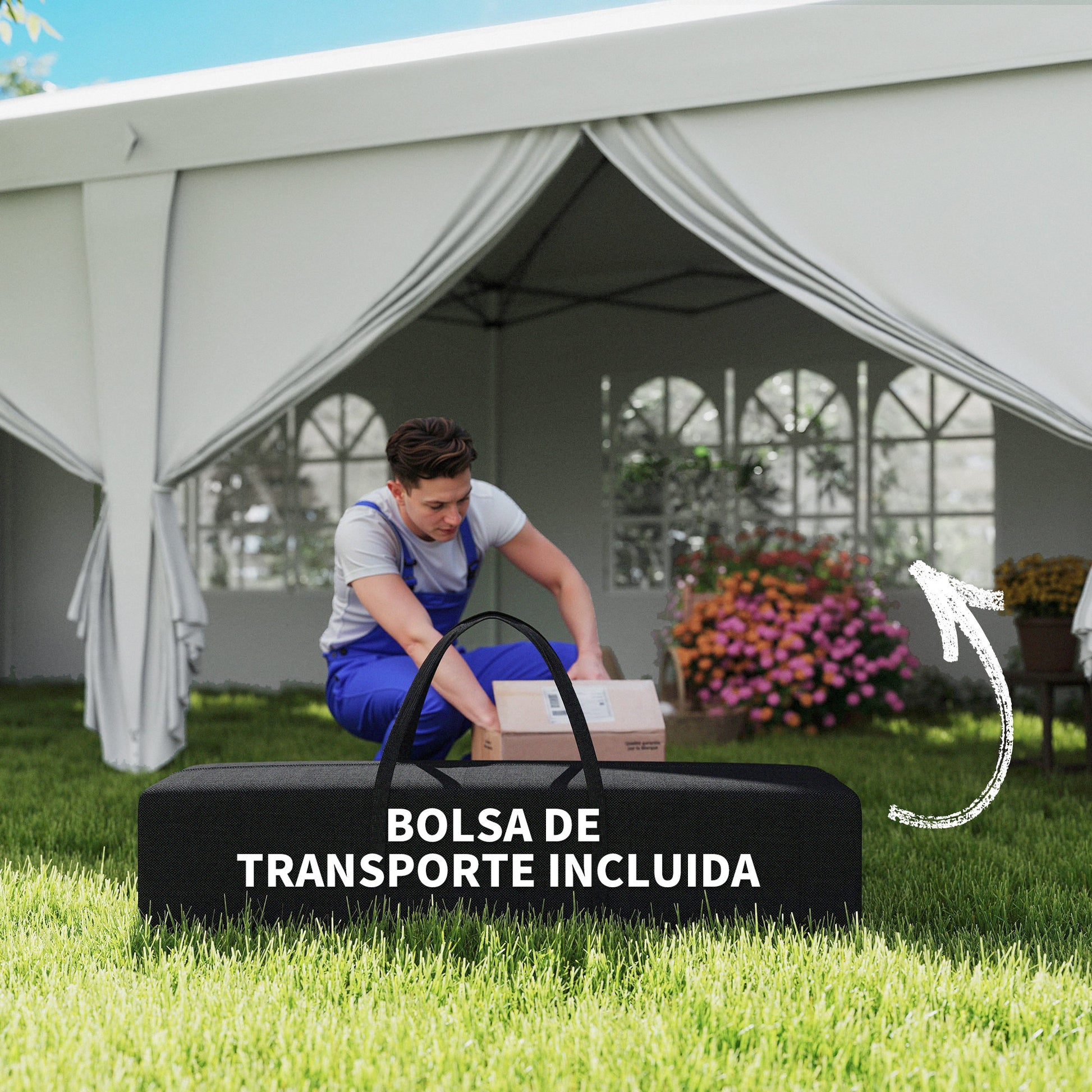 Foldable Canopy 6x3x2.7m Garden Gazebo Foldable with 4 Panels 4 Windows 2 Zippered Doors 1 UV-Resistant Waterproof Bag for Outdoor Patio Beach White