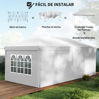 Foldable Canopy 6x3x2.7m Garden Gazebo Foldable with 4 Panels 4 Windows 2 Zippered Doors 1 UV-Resistant Waterproof Bag for Outdoor Patio Beach White