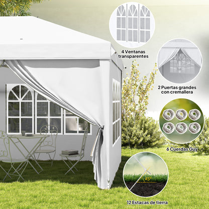 Foldable Canopy 6x3x2.7m Garden Gazebo Foldable with 4 Panels 4 Windows 2 Zippered Doors 1 UV-Resistant Waterproof Bag for Outdoor Patio Beach White