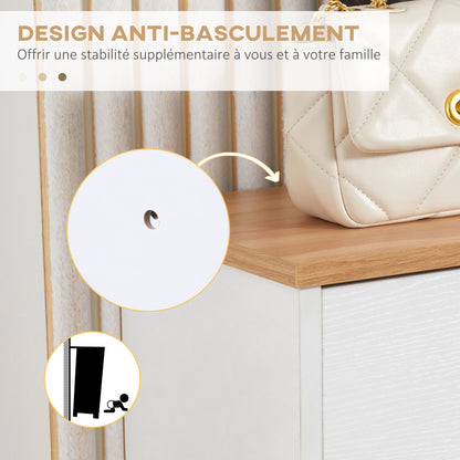 Scandinavian Style Shoe Cabinet Shoe Rack with 3 Flip-Down Doors Wood Grain Look - 70 x 23.5 x 122 cm - White