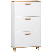 Scandinavian Style Shoe Cabinet Shoe Rack with 3 Flip-Down Doors Wood Grain Look - 70 x 23.5 x 122 cm - White