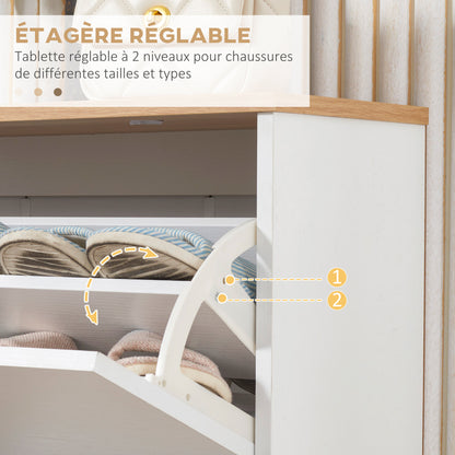 Scandinavian Style Shoe Cabinet Shoe Rack with 3 Flip-Down Doors Wood Grain Look - 70 x 23.5 x 122 cm - White