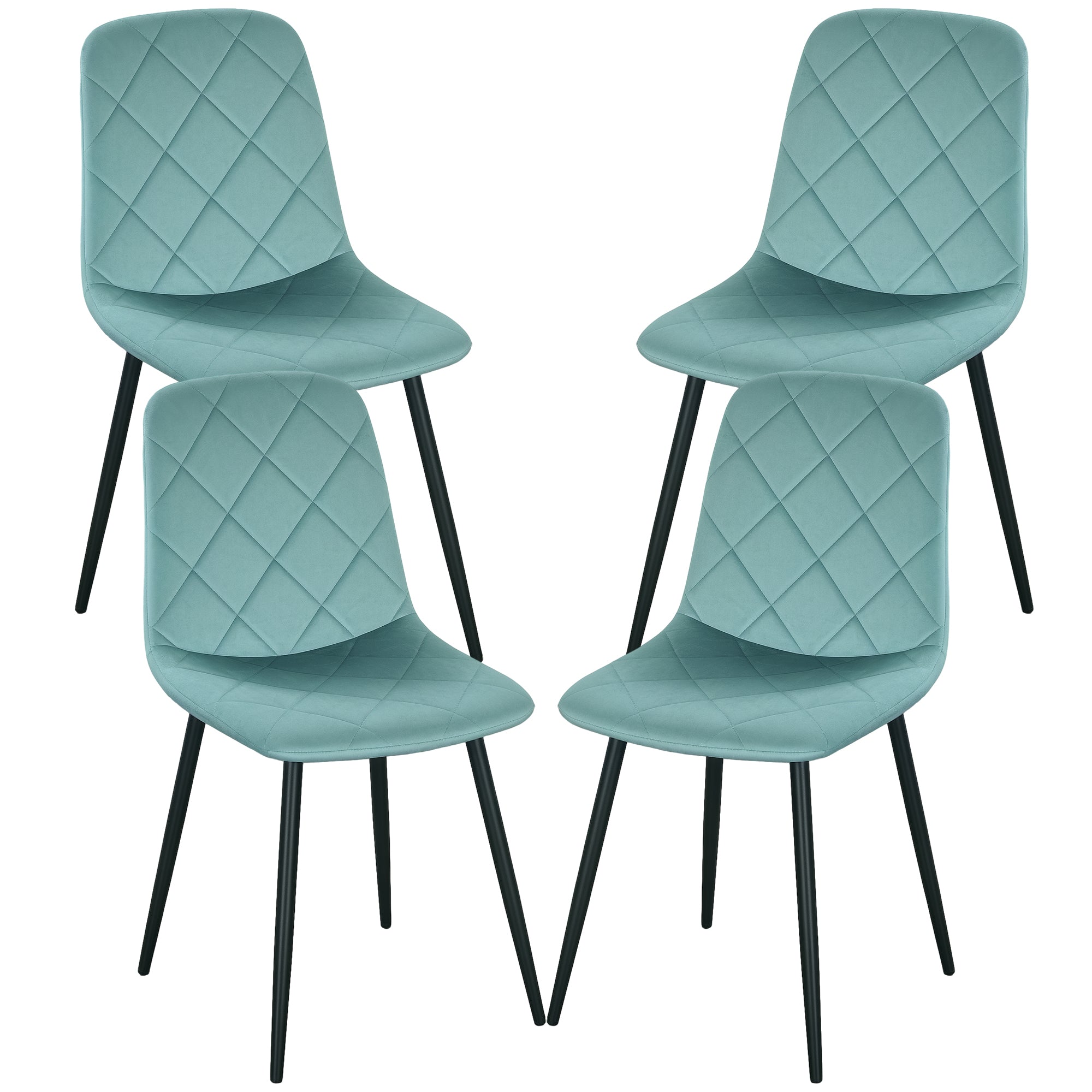 Set of 4 dining chairs, padded kitchen chairs with high backrest, steel legs and velvet effect fabric, for living room, bedroom, kitchen, green