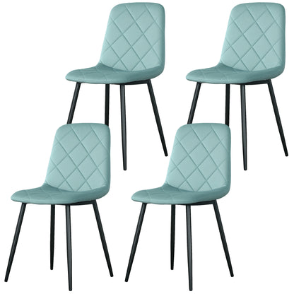Set of 4 dining chairs, padded kitchen chairs with high backrest, steel legs and velvet effect fabric, for living room, bedroom, kitchen, green