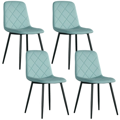 Set of 4 dining chairs, padded kitchen chairs with high backrest, steel legs and velvet effect fabric, for living room, bedroom, kitchen, green