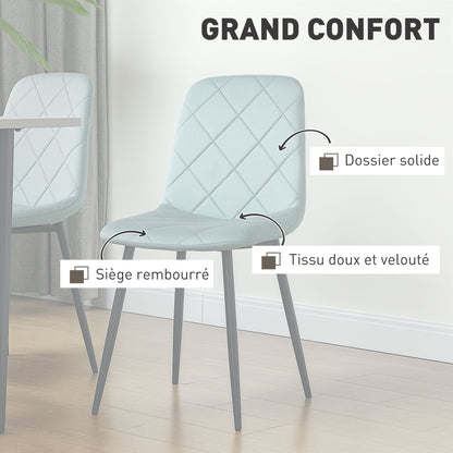 Set of 4 dining chairs, padded kitchen chairs with high backrest, steel legs and velvet effect fabric, for living room, bedroom, kitchen, green