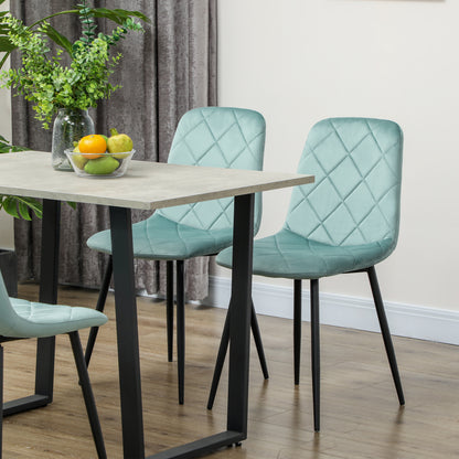 Set of 4 dining chairs, padded kitchen chairs with high backrest, steel legs and velvet effect fabric, for living room, bedroom, kitchen, green
