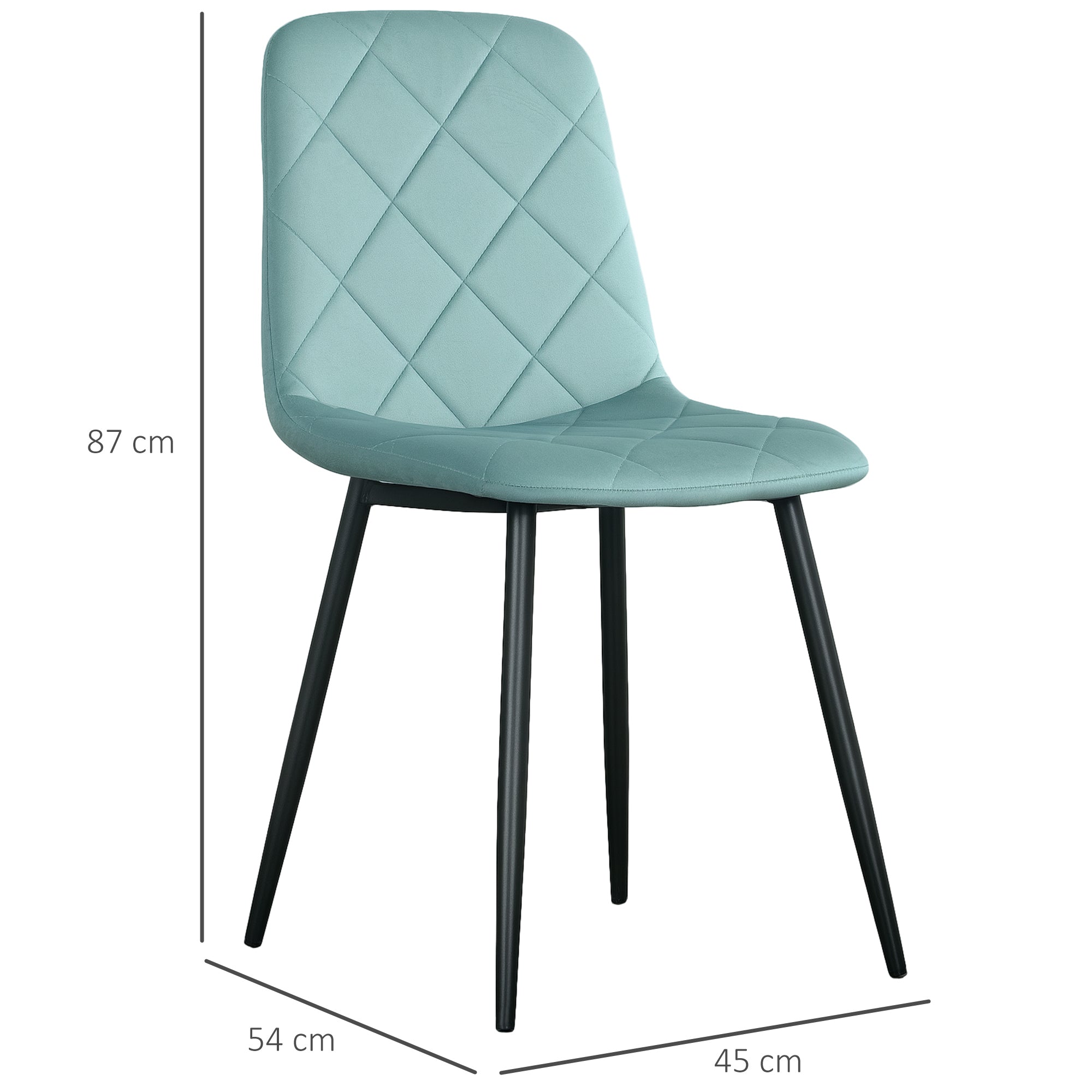 Set of 4 dining chairs, padded kitchen chairs with high backrest, steel legs and velvet effect fabric, for living room, bedroom, kitchen, green