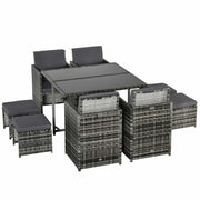 9 pcs Poly Rattan Garden Furniture Rattan Patio Set Dining Set incl. Cushions Black 109 x 109 x 72 cm
