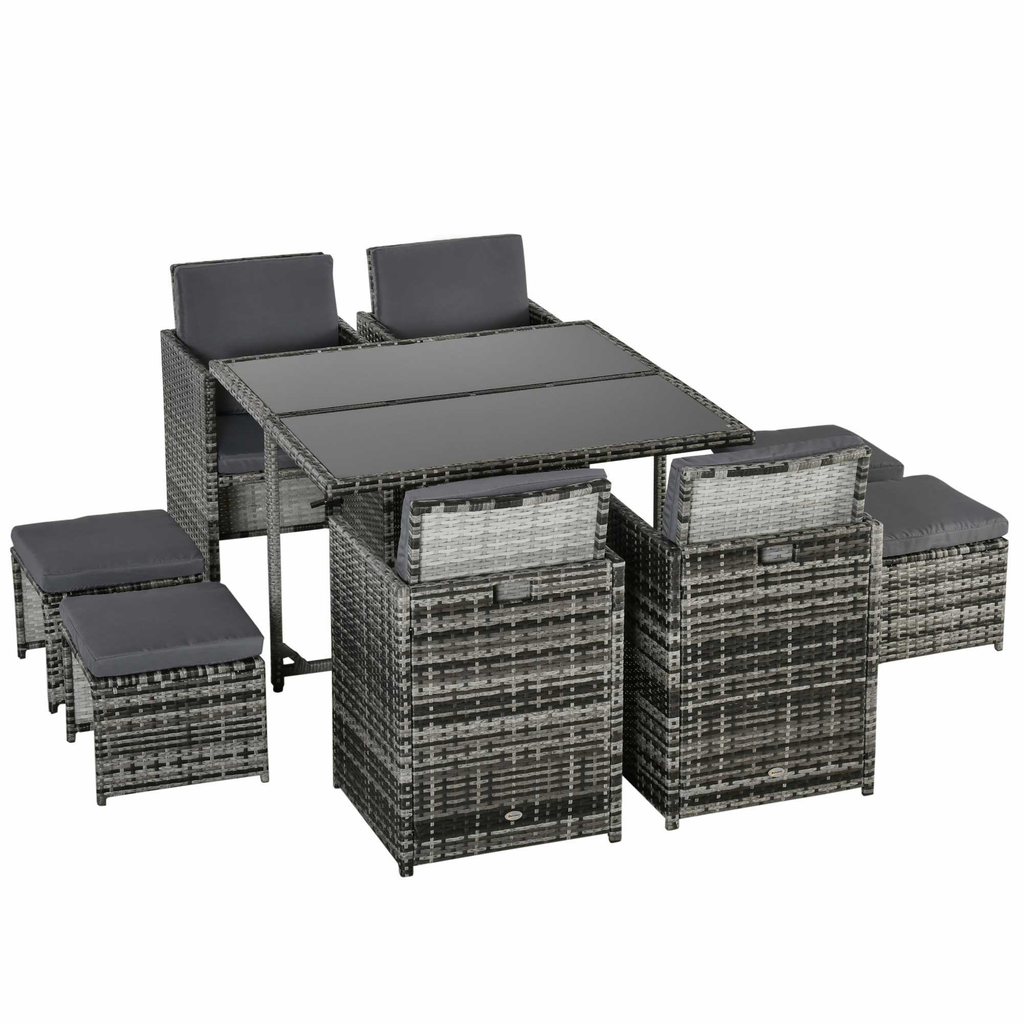 9 pcs Poly Rattan Garden Furniture Rattan Patio Set Dining Set incl. Cushions Black 109 x 109 x 72 cm