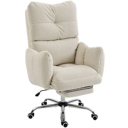 Ergonomic Office Chair with Footrest — Snow-White Flannel, Thick Padding, High Back, Height Adjustable, Cream White