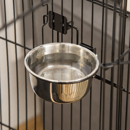 Bird Cage 50x58x145 cm Metal Birdhouse with 3 Doors 2 Feeders 3 Perches Removable Tray Open Shelf and 4 Wheels for Canaries Parakeets Black