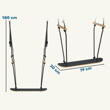 Skateboard-Style Kids Swing — Adjustable Height, Non-Slip Deck, Weatherproof Rope & Handles, Holds up to 220 lb (100 kg), Ages 3+