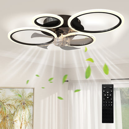 LED Ceiling Fan Light, Quiet 30" (77 cm) with Remote — 6 Speeds, 3 Color Temperatures, DC Motor, Timer — Black
