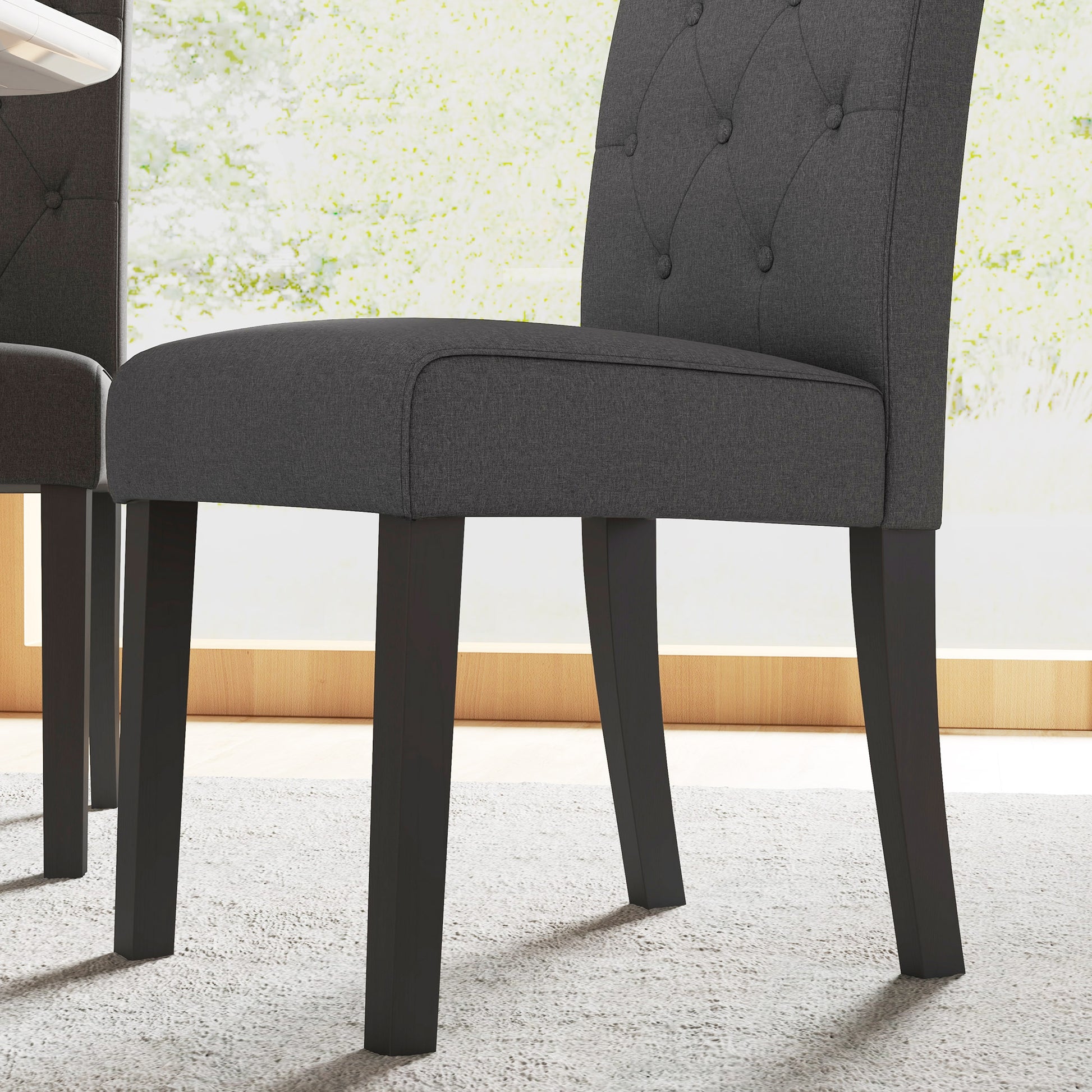 Set of 2 Dining Chairs Kitchen Chair Comfortable Wooden Legs Lin 47 x 61 x 101 cm dark gray