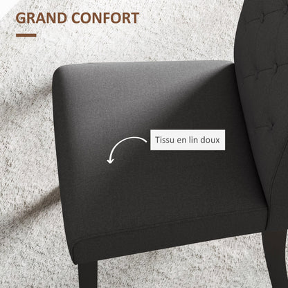 Set of 2 Dining Chairs Kitchen Chair Comfortable Wooden Legs Lin 47 x 61 x 101 cm dark gray