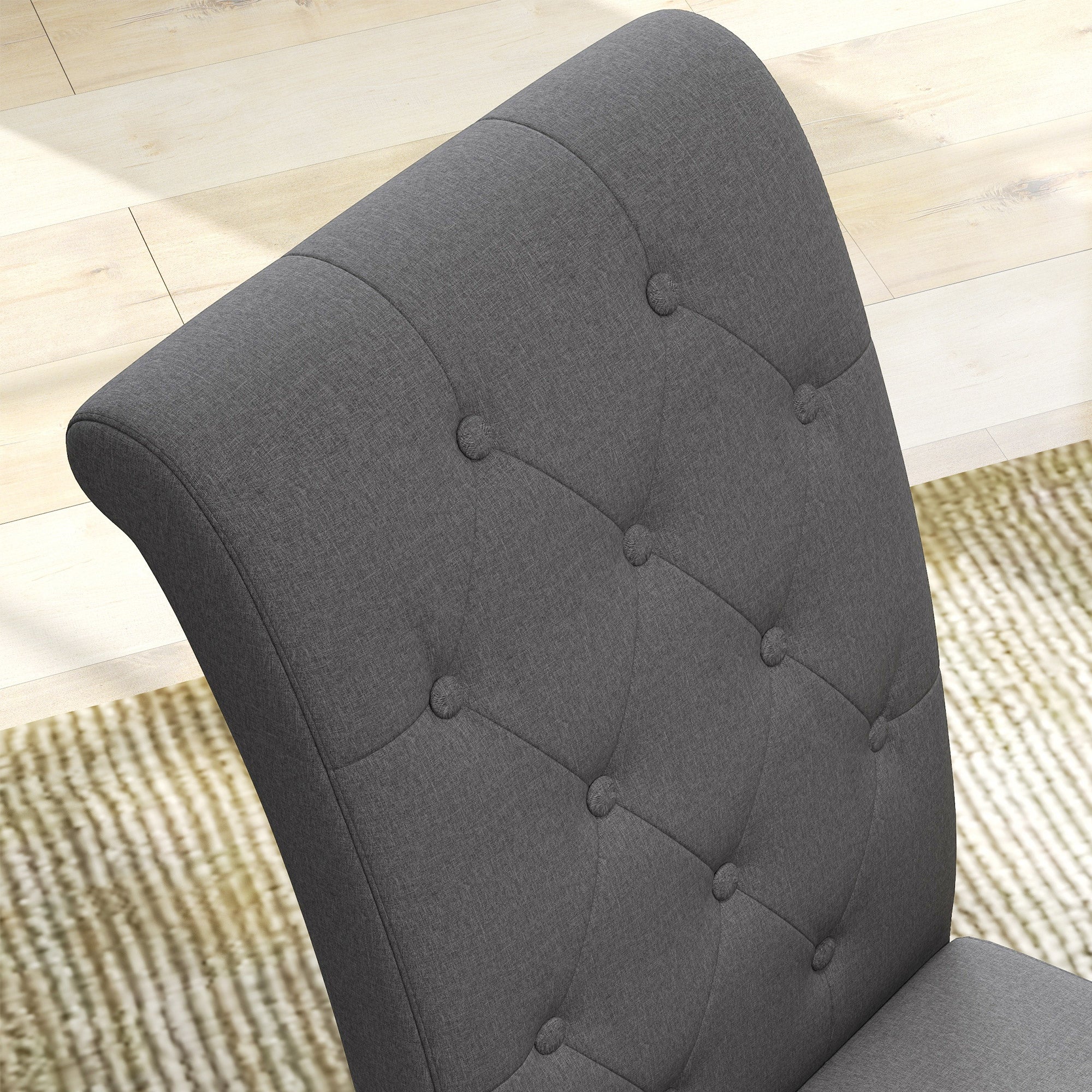 Set of 2 Dining Chairs Kitchen Chair Comfortable Wooden Legs Lin 47 x 61 x 101 cm dark gray