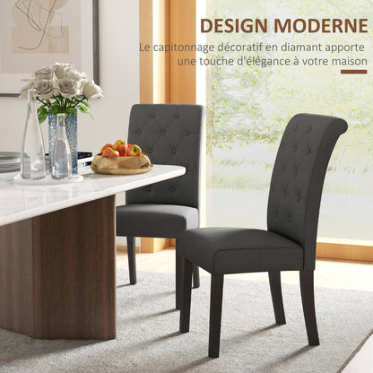 Set of 2 Dining Chairs Kitchen Chair Comfortable Wooden Legs Lin 47 x 61 x 101 cm dark gray