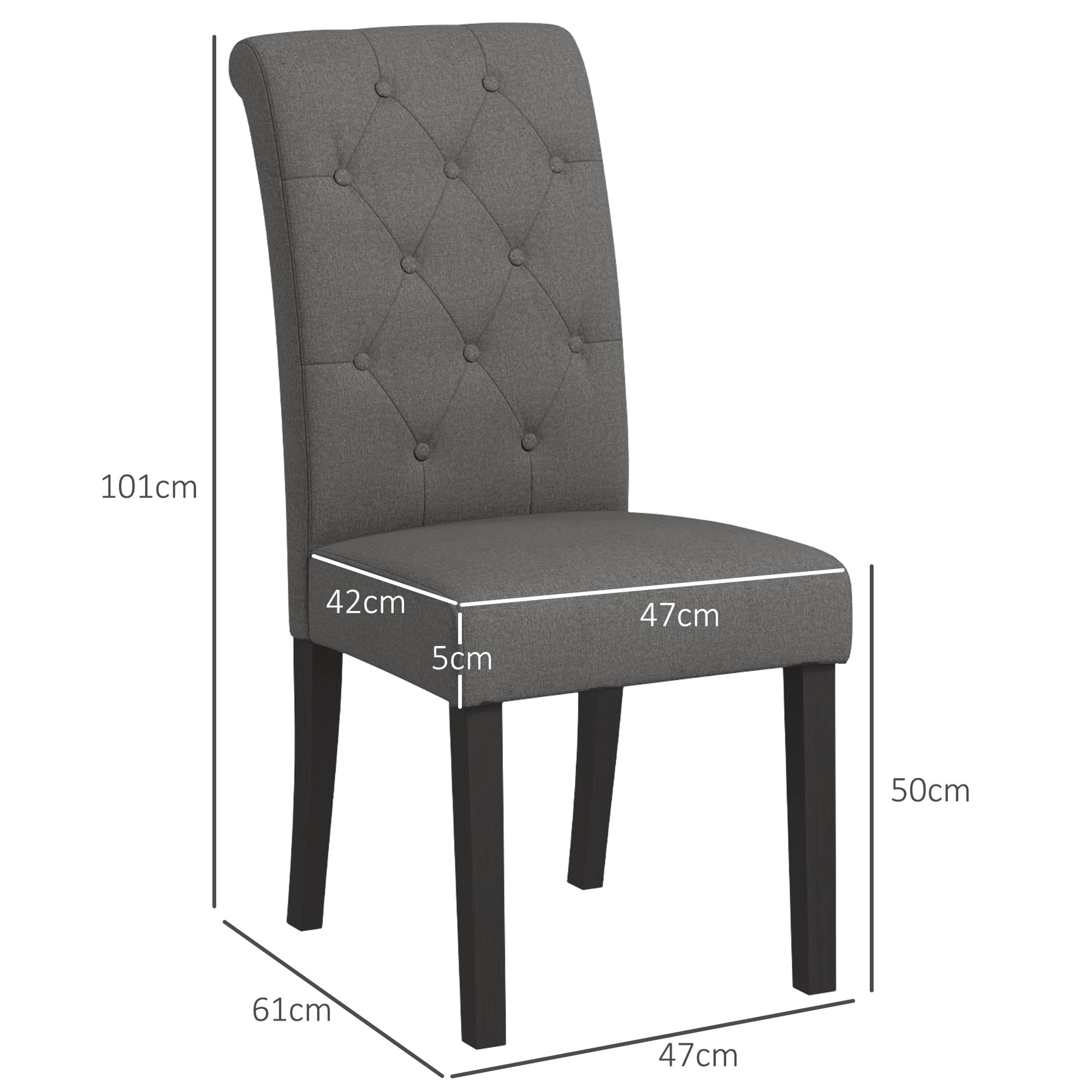 Set of 2 Dining Chairs Kitchen Chair Comfortable Wooden Legs Lin 47 x 61 x 101 cm dark gray