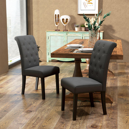 Set of 2 Dining Chairs Kitchen Chair Comfortable Wooden Legs Lin 47 x 61 x 101 cm dark gray