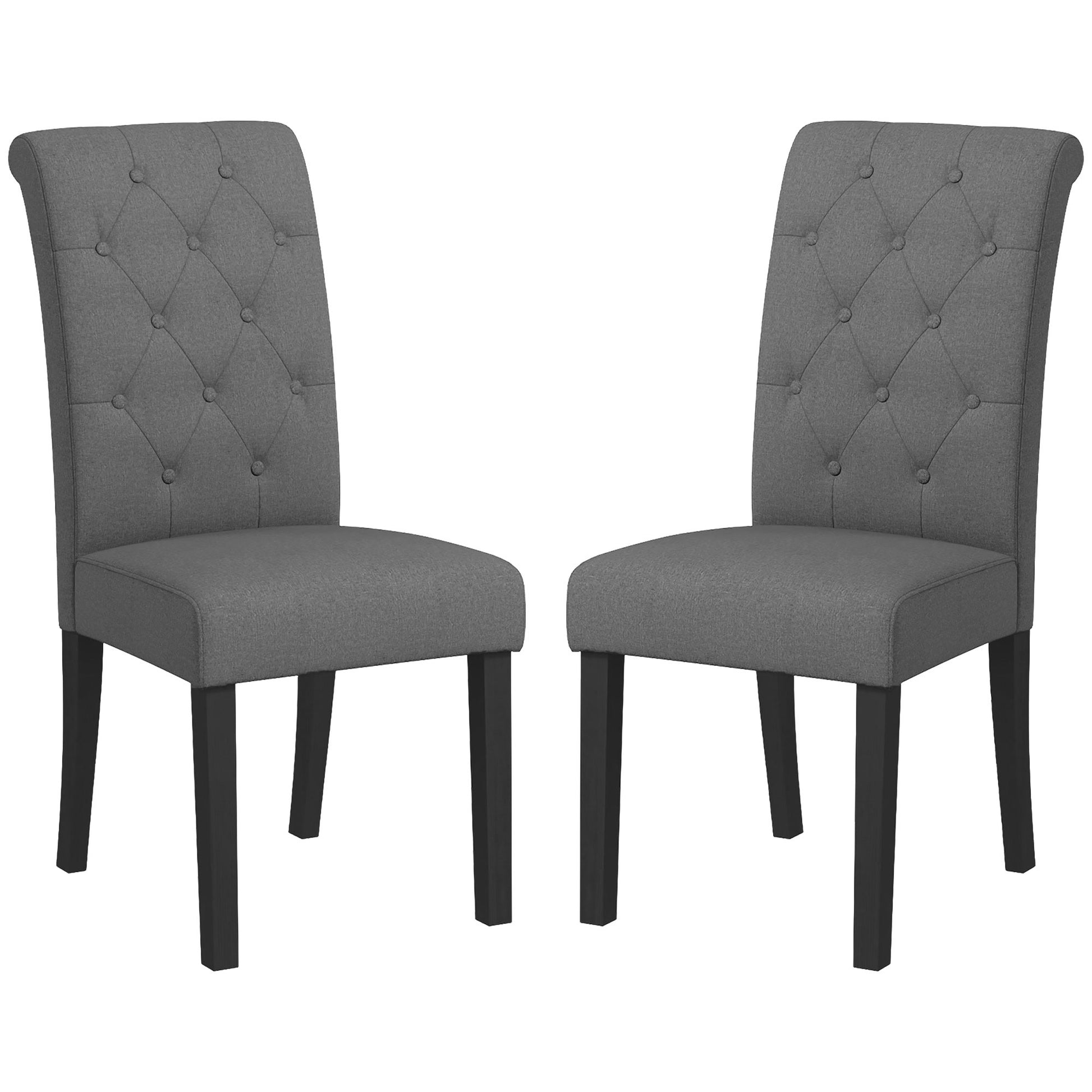 Set of 2 Dining Chairs Kitchen Chair Comfortable Wooden Legs Lin 47 x 61 x 101 cm dark gray