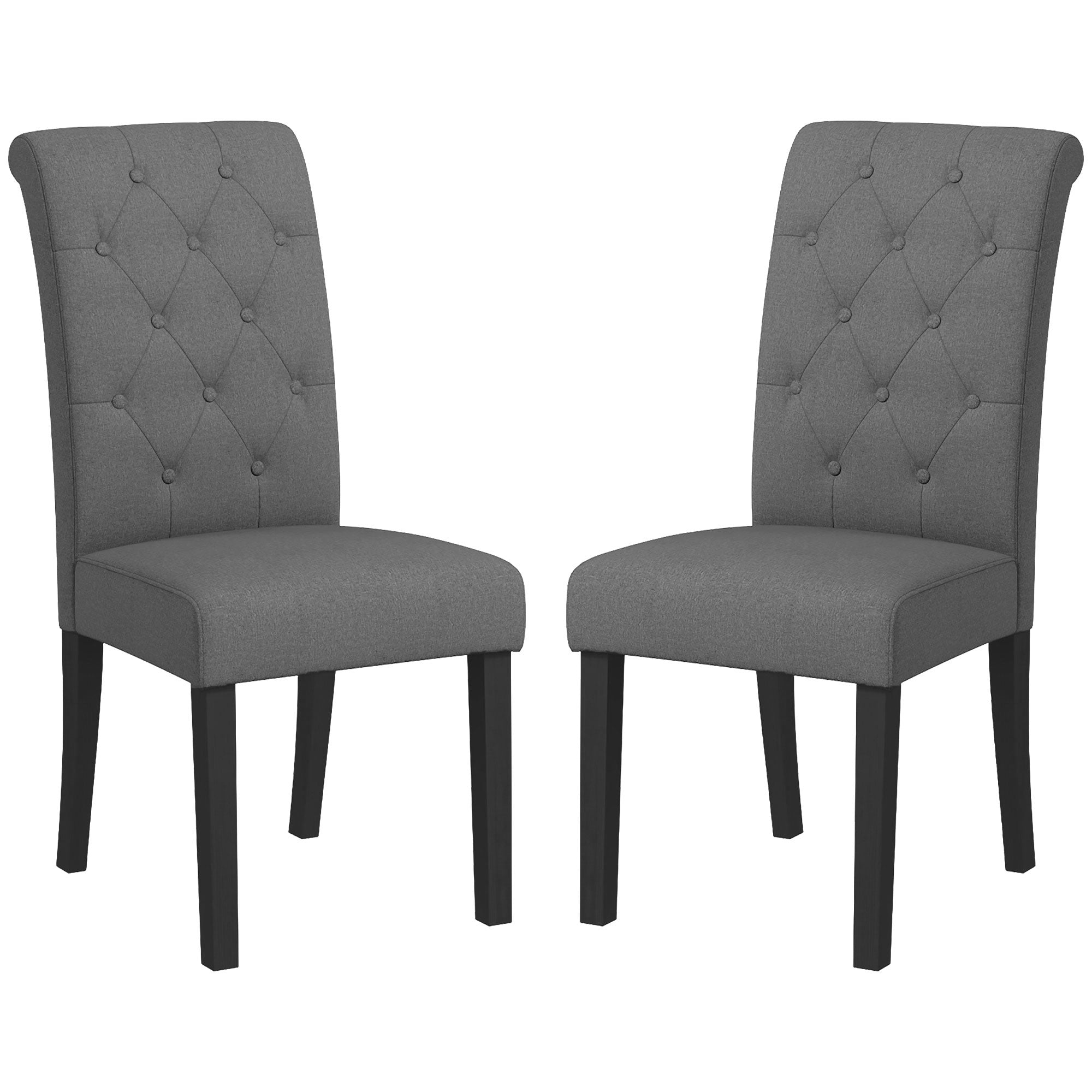 Set of 2 Dining Chairs Kitchen Chair Comfortable Wooden Legs Lin 47 x 61 x 101 cm dark gray