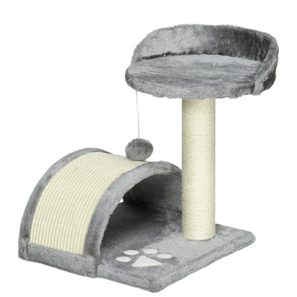 Small Cat Scratching Tree Height 46 cm 2-Level Cat Tree with Scratching Post, Platforms, and Hanging Ball Toy 35.5x37x46 cm Gray