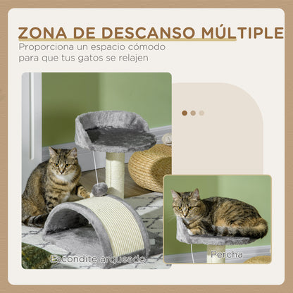 Small Cat Scratching Tree Height 46 cm 2-Level Cat Tree with Scratching Post, Platforms, and Hanging Ball Toy 35.5x37x46 cm Gray