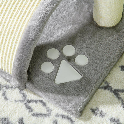 Small Cat Scratching Tree Height 46 cm 2-Level Cat Tree with Scratching Post, Platforms, and Hanging Ball Toy 35.5x37x46 cm Gray