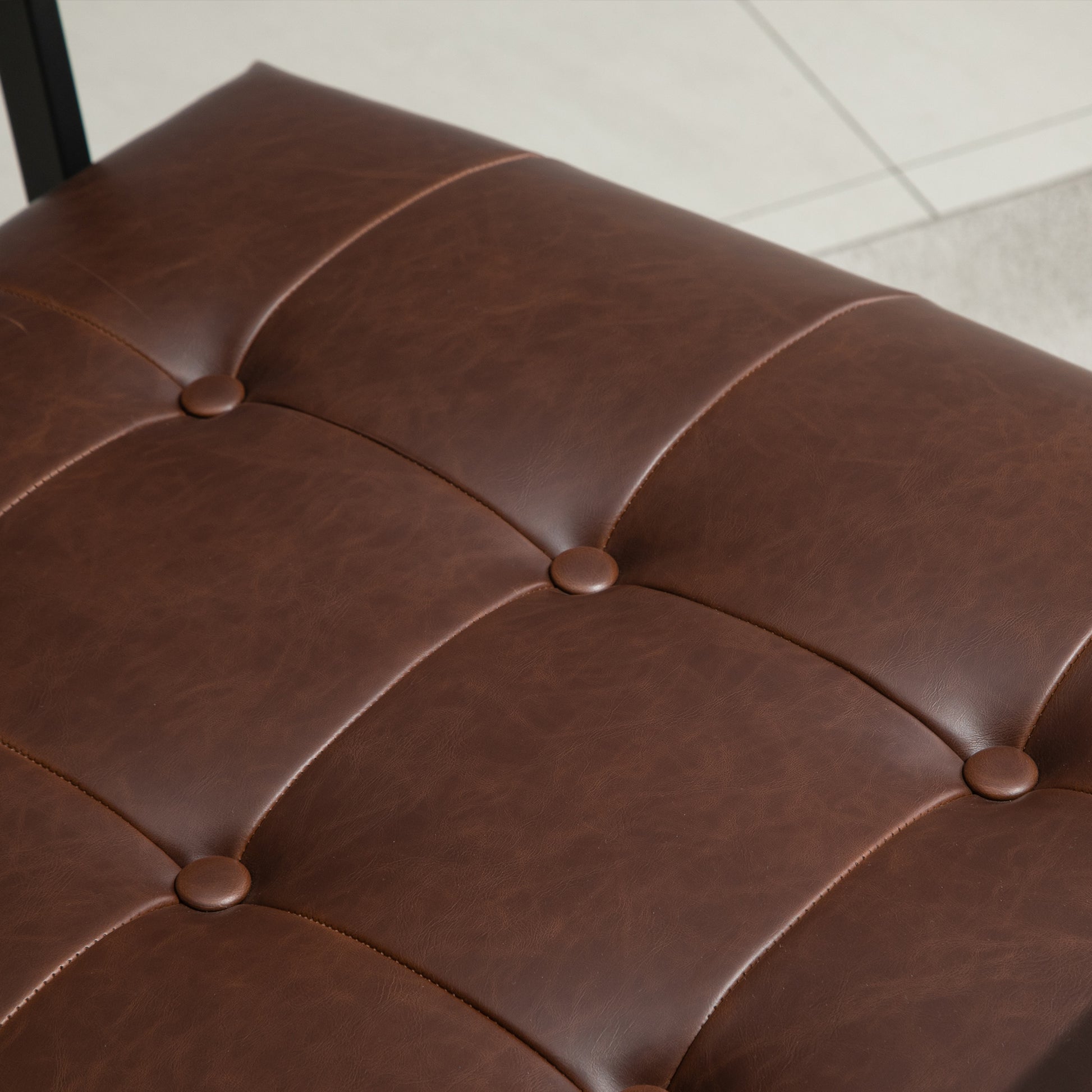 Chesterfield Lounge Chair Relaxing Chair Padded Seat Backrest Black Metal Frame Synthetic Upholstery Chocolate