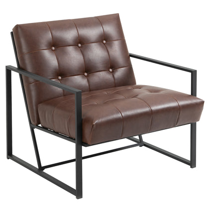 Chesterfield Lounge Chair Relaxing Chair Padded Seat Backrest Black Metal Frame Synthetic Upholstery Chocolate