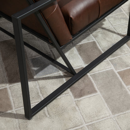 Chesterfield Lounge Chair Relaxing Chair Padded Seat Backrest Black Metal Frame Synthetic Upholstery Chocolate