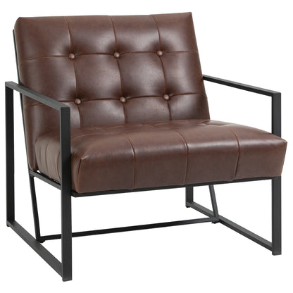 Chesterfield Lounge Chair Relaxing Chair Padded Seat Backrest Black Metal Frame Synthetic Upholstery Chocolate
