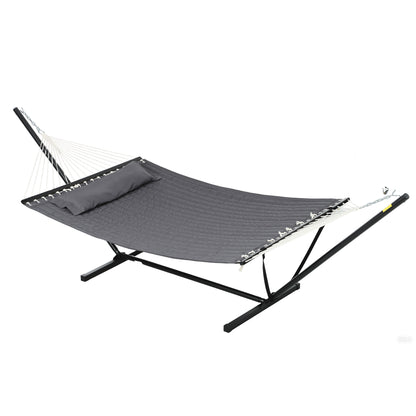 Hammock with Stand and Pillow, Steel Stand Hammock with Spreader Bars, for Outdoor Camping, Beach, Dark Gray