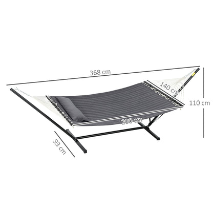 Hammock with Stand and Pillow, Steel Stand Hammock with Spreader Bars, for Outdoor Camping, Beach, Dark Gray
