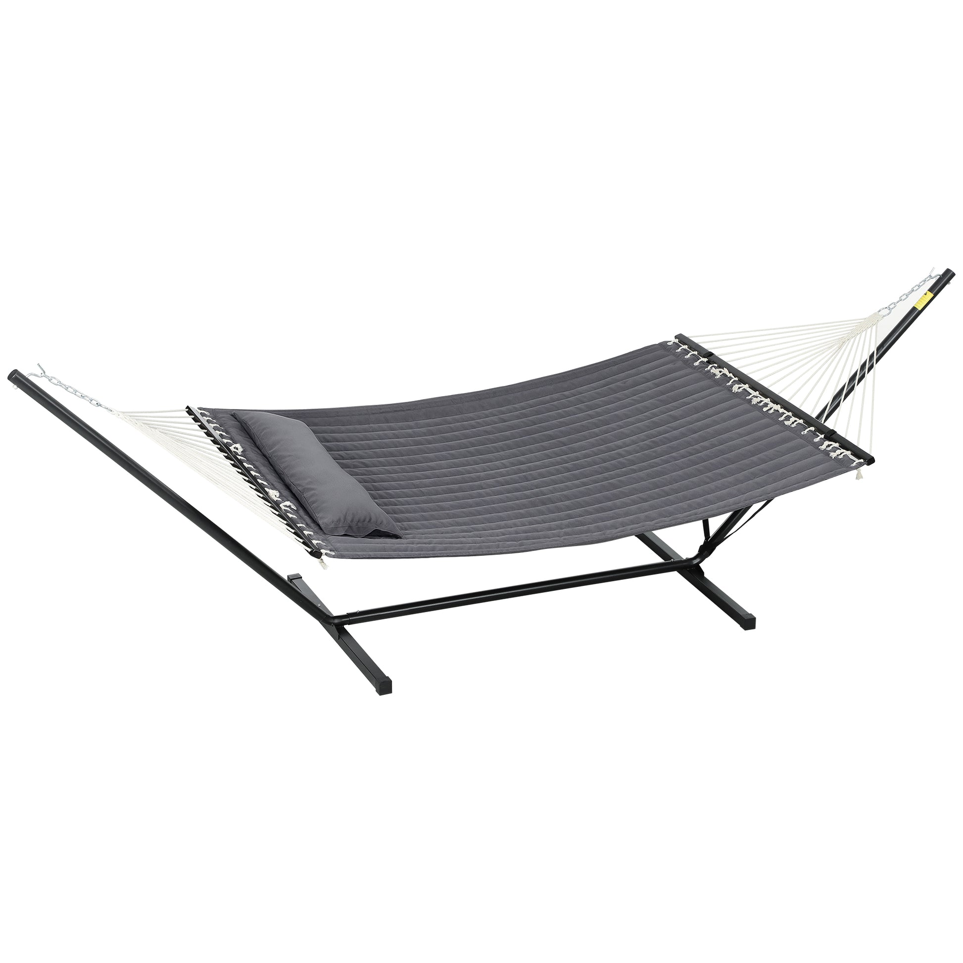 Hammock with Stand and Pillow, Steel Stand Hammock with Spreader Bars, for Outdoor Camping, Beach, Dark Gray