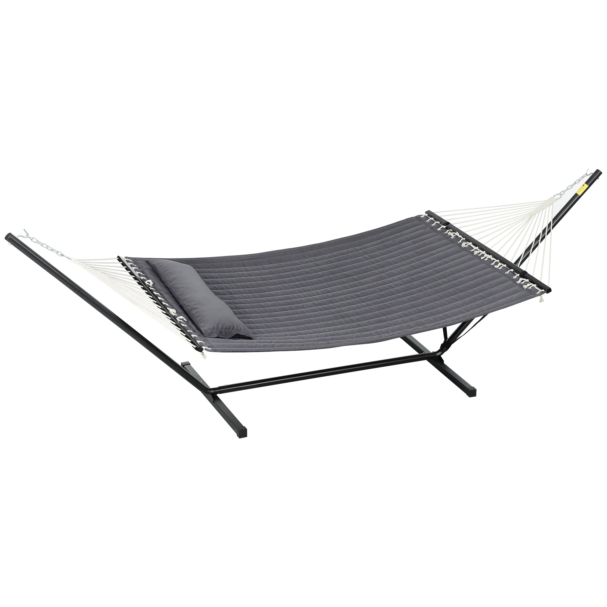 Hammock with Stand and Pillow, Steel Stand Hammock with Spreader Bars, for Outdoor Camping, Beach, Dark Gray
