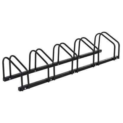 5-Bike Rack Bike Storage Support Rack for Tire up to 65 mm in 145L x 33W x 27H cm Black Steel
