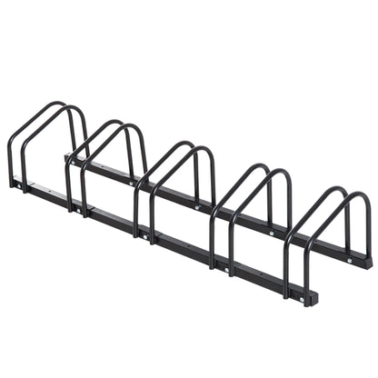 5-Bike Rack Bike Storage Support Rack for Tire up to 65 mm in 145L x 33W x 27H cm Black Steel