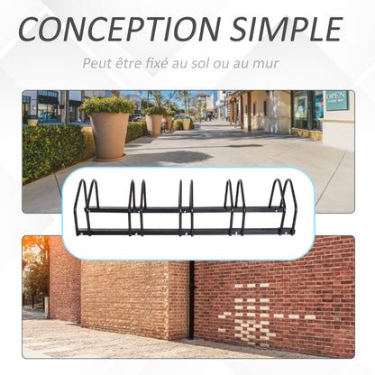 5-Bike Rack Bike Storage Support Rack for Tire up to 65 mm in 145L x 33W x 27H cm Black Steel