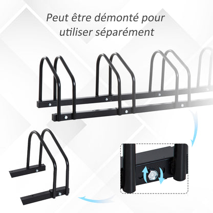 5-Bike Rack Bike Storage Support Rack for Tire up to 65 mm in 145L x 33W x 27H cm Black Steel